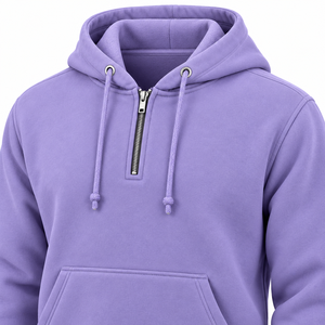 <b>Men's</b> <b>Purple</b> Quarter Zip <b>Hoodie</b> Casual Solid Sweatshirt With Drawstring And Kangaroo Pocket - Product Image 2