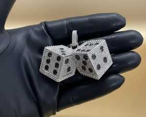 Pendentif dés en moissanite VVS sertie de micro-pavés, en argent 925, style Hip Hop Bling, pour bijoux de mode masculine - Product Image 6