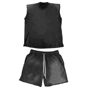 Conjunto de Camiseta y Pantalones Cortos Extra Grandes de Algodón 100% de Alta Calidad, 360 Gramos, Estilo Vintage para Hombre, Venta al Por Mayor - Product Image 5