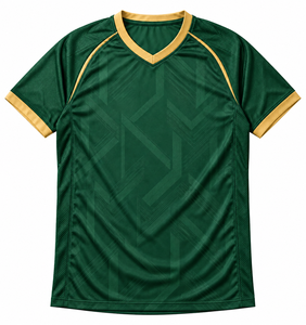Camiseta de Fútbol Personalizada Verde Bosque y Dorado, Cuello en V, Manga Corta, Ribete en Contraste, para Club, Partido, Entrenamiento, Torneo - Product Image 1