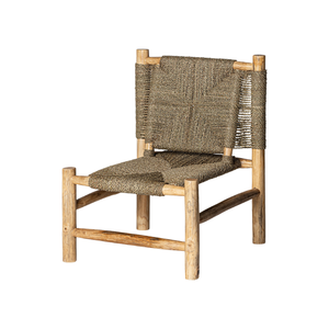 Modern <b>Rustic</b> Outdoor Lounge <b>Chair</b> Solid Teak Handwoven Natural Fiber Rope Seat and Back Weatherproof Patio Resort Furniture - Product Image 1