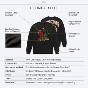 เสื้อสเวตเชิ้ตคอกลมผ้าฝ้ายฟลีซหนา 360GSM แบบ OEM ปักลายเชนิลล์ตามสั่ง สีดำ สไตล์สตรีทแวร์ ลายสก็อต สำหรับผู้ชาย - Product Image 5