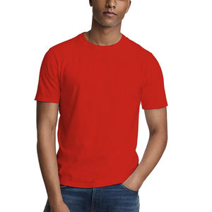 T-shirts pour hommes de qualité supérieure, entièrement personnalisables, 100 % coton, anti-UV, séchage rapide, couleur rouge unie, été. - Product Image 2