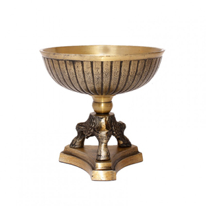 Bol élégant en argent poli sur support décoratif en métal doré à motif plume, plat décoratif sur pied pour fruits et collations, décoration d'intérieur haut de gamme - Product Image 4