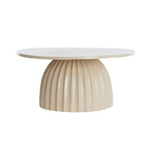 Table basse ronde moderne en marbre avec base côtelée, mobilier minimaliste pour salon - Product Image 1