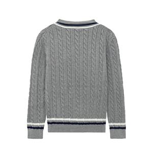 Pull en cachemire et laine à col en V respirant, tricoté torsadé, avec logo personnalisé sur le devant, style universitaire, pour homme, idéal automne-hiver - Product Image 2