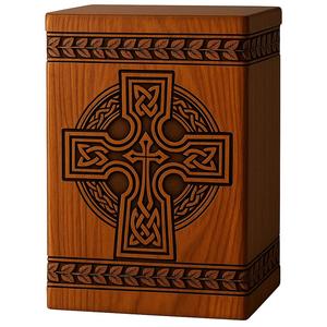 Urna celta de madera de palisandro hecha a mano, caja conmemorativa cristiana para cenizas humanas, tamaño mediano 9x5.5. - Product Image 1