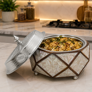 Marvel Handicrafts Luxury Mother of Pearl Wooden Insulated Casserole with Stainless Steel Tagine Lid Premium Hot <b>Food</b> <b>Server</b> - Product Image 3