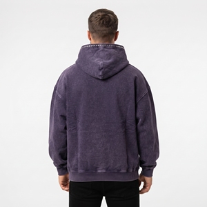Sudadera con capucha de algodón grueso con efecto acid wash para hombre, con capucha personalizada con pedrería y bolsillo canguro, logotipo bordado personalizado. - Product Image 6