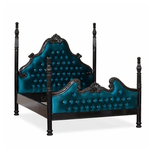 Luxury Royal <b>Deep</b> Blue Velvet Tufted Bed <b>Frame</b> with Crystal Buttons - Hand-Carved Classic European Style Queen King 2204450 - Product Image 2