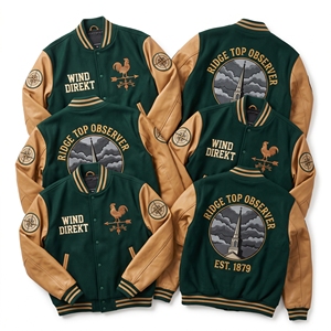 Chaqueta universitaria al por mayor, negra, de lana, con mangas de cuero crema, Cold Seep Expedition Lumen Mare Comb Jelly Letterman Coat - Product Image 3