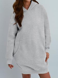 <b>Women</b> Oversized V-Neck <b>Sweatshirt</b> <b>Dress</b> With Pockets Cotton Blend Knitted Autumn Casual Wear - Product Image 2