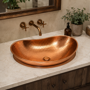 Lavabo Ovalado de Cobre Martillado Hecho a Mano para Baño, Lavabo de Encimera de Lujo, Fabricante Mayorista OEM ODM - Product Image 3