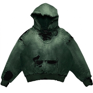 Sweat-shirt à capuche surdimensionné personnalisé pour homme, tie-dye vert, tricoté, avec poche, manches classiques, style automne - Product Image 1
