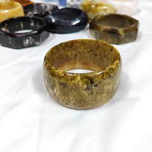 Vintage Agate Cuff Bracelet Natural Stone Jewelry Unisex Fashion <b>Bangle</b> Brown Yellow Patterned Design - Product Image 1