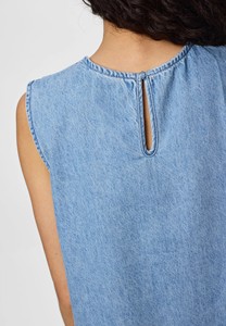 CONX Casual Women Denim Blue Midi Dress Adjustable Straps Round Neckline Quick Dry Sleeveless Loose Fit Spring Button Detail - Product Image 4