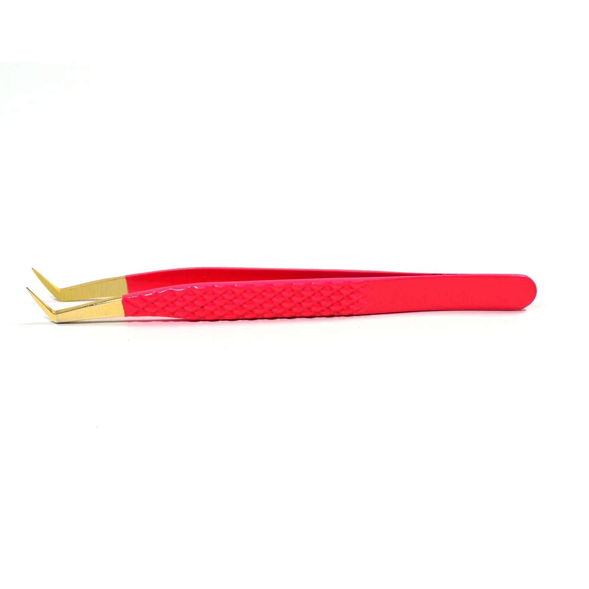 Eyelash Extension Tweezer Semi Curved For Isolation with Diamond Cut Pink Handle Golden Tip Custom Logo Private Label