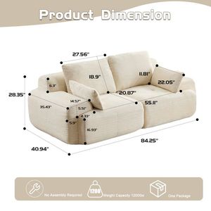 Sofá Seccional Modular Moderno de 2 Plazas, Grande, Tipo Nube, Apto para Mascotas, con Espuma Viscoelástica Comprimida, para Sala de Estar o Dormitorio - Product Image 3