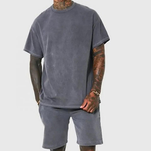 Men Acid Wash Summer <b>Set</b> Modern Casual Streetwear Matching T Shirt And Shorts Featuring Soft Washed Texture And Relaxed - Product Image 4