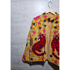 Embroidered Velvet Suzani <b>Jacket</b> Animal Print Boho Lace Button Winter Breathable Cotton Handmade Artisan Outerwear Gift for her - Product Image 2