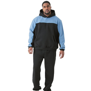 <b>Mens</b> Black and Blue Color Block Hooded Tracksuit SetFull Sleeve <b>Pullover</b> Sweatshirt with Kangaroo Pocket and Matching - Product Image 5