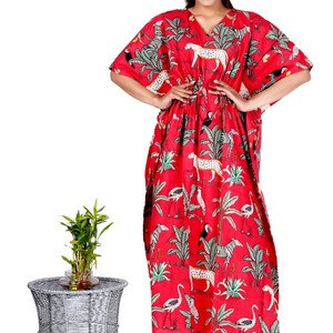 Hand Block Striped Cotton V-neck <b>Kimono</b> Robe Women Loungewear Belted <b>Long</b> Sleeve Housecoat Casual Wear Machine-Washable - Product Image 2