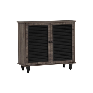Meuble à chaussures contemporain en panneaux stratifiés, finition chêne Fleton, armoire de rangement à deux portes à lattes pour entrée - Product Image 1