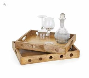 Dark Wood Serving Tray with Cutout Handles Rectangular Rustic Food Tray for Kitchen Dining <b>Coffee</b> <b>Table</b> Home Decor - Product Image 5