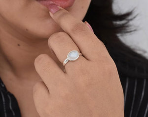 Handcrafted <b>Brass</b> Moonstone <b>Ring</b> for Women Minimalist Oval Cabochon Design Vintage Style Handmade Boho Jewelry Gift - Product Image 1