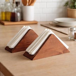 Wood Triangle Tissue Box Napkin Holder Rustic Wooden Organizer Custom Logo for Home Office Dining <b>Table</b> - Product Image 3