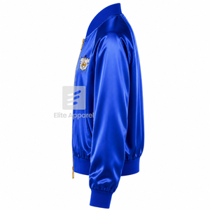 เสื้อแจ็คเก็ตผ้าซาตินระบายอากาศได้ดีของชมรมซิกมาแกมมาโร พร้อมโลโก้ปักด้านหน้า สีน้ำเงินและสีทอง แขนยาวเต็มตัว สำหรับผู้หญิง - Product Image 4