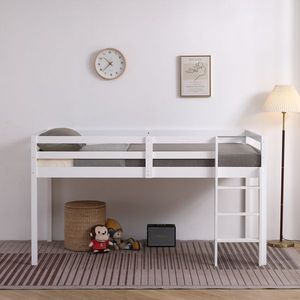 Letto a castello in legno di pino con traliccio e scaletta dritta, bianco - Letti per bambini - Product Image 2