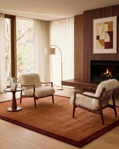 Tapis en laine de terre cuite au meilleur prix avec bordure bordeaux, tissé à la main en laine de Nouvelle-Zélande, tapis d'intérieur chaud, minimaliste et moderne - Product Image 3