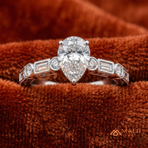 925 Sterling Silver Pear Cut Engagement <b>Ring</b> Women Baguette Side Stone Vintage Milgrain American Diamond <b>CZ</b> Wedding <b>Ring</b> - Product Image 1