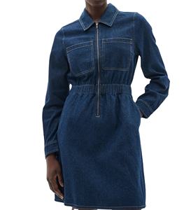 Vente en gros de robe chemise en jean personnalisée pour femmes sans manches fermeture éclair sur le devant décontracté en jean longueur genou taille élastique dentelle a-ligne vêtements de mode - Product Image 1