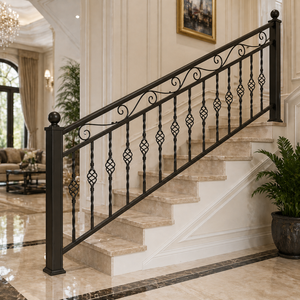 Rampe d'escalier intérieure haut de gamme et garde-corps d'escalier en fer forgé pour une décoration de maison contemporaine de luxe avec un style élégant - Product Image 3