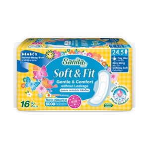 Sanita Soft & Fit Slim Winged, Toallas Sanitarias con Alas, 24.5cm, Suaves como la Algodón, Alta Absorbencia, Uso Diario, 16 Unidades - Product Image 1
