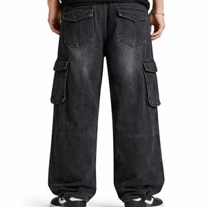 Pantalones Vaqueros Anchos Negros para Hombre, Estilo Cargo, con Múltiples Bolsillos, Corte Holgado, Moda Urbana Informal, Etiqueta Personalizada - Product Image 3