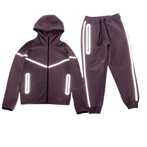 Nouvel ensemble de survêtement réfléchissant brodé pour homme, sweat à capuche en polaire épais et pantalon de jogging, streetwear d'hiver en coton premium - Product Image 4