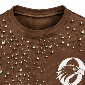 Brown Unisex Pearl T <b>Shirt</b> Short Sleeve Crew Neck Pearl <b>Studded</b> Tee Custom Fashion Casual Streetwear Apparel Clothing - Product Image 3