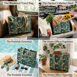 Bolso de mano de algodón acolchado con hojas de plátano tropicales al por mayor, con bolsillo interior con cremallera, estilo Jaipur Block Print, ideal para el mercado. - Product Image 5