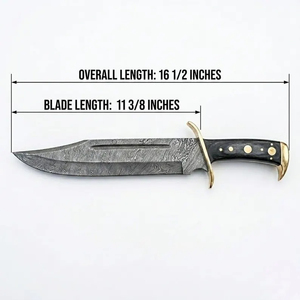 Couteau Bowie en acier Damas fait main, manche en bois, bord biseauté, pointe tombante, couteau de chasse avec étui en cuir - Product Image 2
