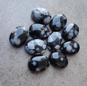 Snowflake <b>Obsidian</b> Cabochon Oval Flat Back Gemstone Loose Stone For <b>Jewelry</b> Making Craft Supplies Collectible - Product Image 2