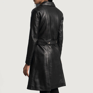Manteau trench unisexe en cuir véritable Rahsal Industries, col montant, fermeture éclair, longueur longue, coupe-vent, couleur unie, coupe classique - Product Image 4
