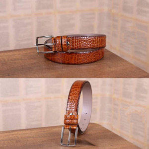Ceinture Western en Cuir Véritable Motif Crocodile Vintage Écologique avec Boucle Ardillon et Sangle Tressée Décontractée, Logo Personnalisé pour Hommes et Femmes - Product Image 5