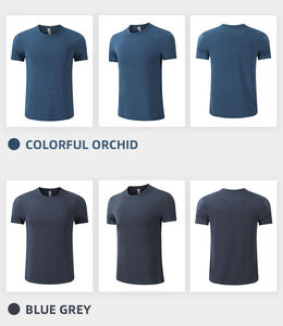 Camiseta deportiva de manga corta para hombre, azul grisáceo, azul marino, lisa, sin estampado, corte atlético, cuello redondo, básica. - Product Image 1