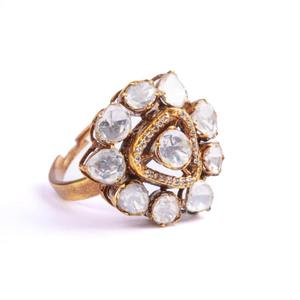Anillo de racimo de diamantes Polki Moon Petals creado en plata de ley Gajaah 925 para mujeres, estilo tradicional y étnico. - Product Image 2