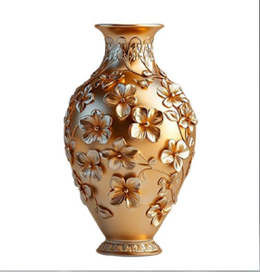 Elegante trío de jarrones de latón con motivos de pavo real y cisne dorados, con detalles grabados intrincados. Disponible a precios de mayorista. - Product Image 2