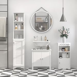 Mobiletto alto bianco a 3 ripiani in lino per bagno, scaffale contenitore da terra - Product Image 2