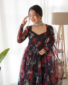 Estilo de Bollywood Ropa informal étnica Impreso Anarkali Vestido de buena calidad Impreso Organza Seda Anarkali Traje Totalmente cosido - Product Image 1